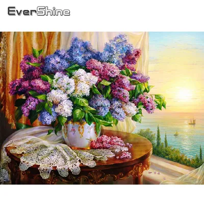 EverShine полная площадь алмазная вышивка цветы картина из страз алмазная  мозаика сирень рукоделие Алмазная живопись пейзаж стены декор | AliExpress