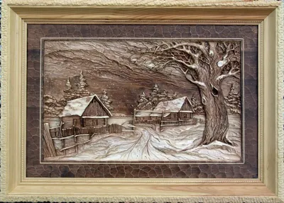 Картина из дерева \"Зима\" 62*52 см купить в Мастерской Золотых Подарков