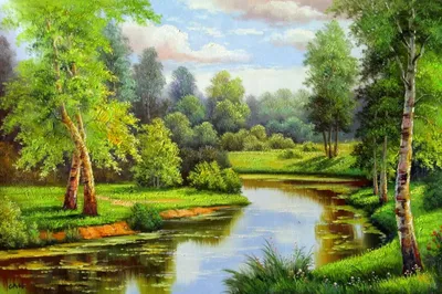Картина маслом \"Речка в лесу\" — В интерьер