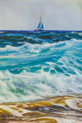 Картина Морской пейзаж маслом \"Три цвета моря\" 60x90 DL190303 купить в  Москве