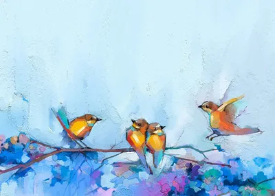 Картина \" Пение птиц\" на натуральном хлопковом холсте, на подрамнике, в  подарок для интерьера