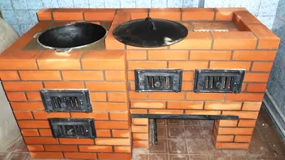 Проект \"Белореченский\" Мангал печь для казана слева - Мангал и пламя