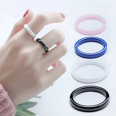 Женские керамические кольца, 3 мм, синие, розовые, черные, белые тонкие  минималистичные простые гладкие блестящие кольца, размеры 6, 7, 8, 9, не  выцветают | AliExpress