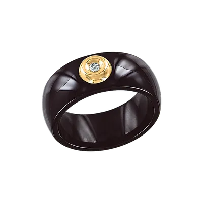 Кольцо из чёрной керамики с золотом и бриллиантом 0,03 ct wsi