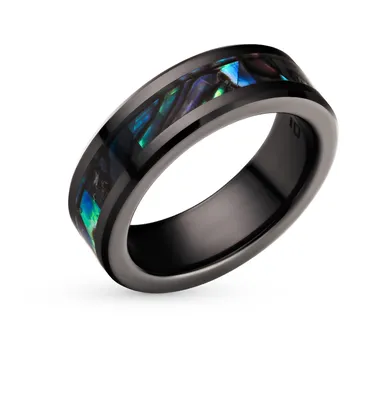 Керамическое кольцо с ракушками SUNLIGHT S0241-K00-01: чёрная керамика,  ракушка — купить в интернет-магазине Санлайт, фото, артикул 57387