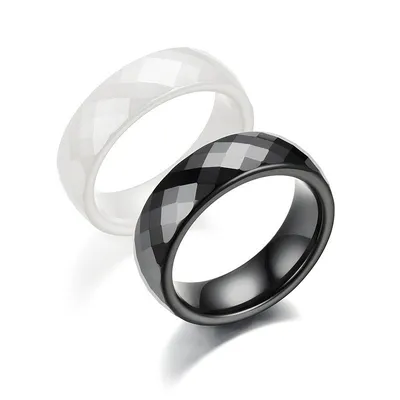 Белое кольцо из керамики Everiot RCM-0004, граненое, парное купить