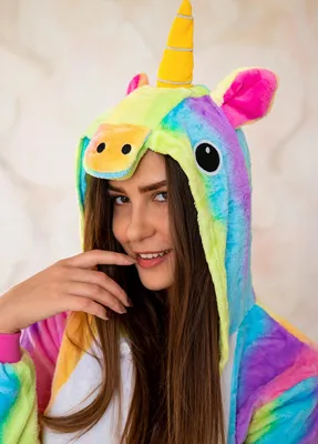 Махровая пижама кигуруми радужный единорог купить оптом в Украине