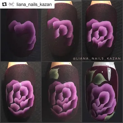 Repost @liana_nails_kazan with @repostapp ・・・ МК \"Роза китайской росписью\"  1. В технике китайской росписи скошенной кистью тем… | Móng tay, Móng chân,  Ý tưởng móng