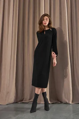 Черное фактурное классическое платье с пуговицами 80283 за 457 грн: купить  из коллекции Recency - issaplus.com