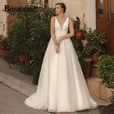 Классическое Свадебное Платье BONJOURY для женщин, модель 2023 года, на  шнуровке, без рукавов, ТРАПЕЦИЕВИДНОЕ ПЛАТЬЕ из фатина, на заказ, для  невесты, официальное | AliExpress