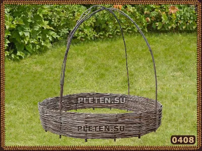 Клумба в виде большой плетеной корзинки с ручками для сада и огорода |  круглая цветочница в форме корзины для дачи, арт. 0408