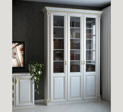 Шкафы «Арнедо» для книг в гостиной под заказ из крашеного МДФ со стеклом,  Арт.262