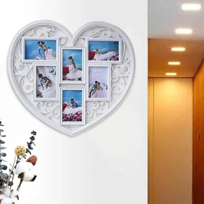 Настенный декор в форме сердца, коллаж, рамка для картин, декоративные  шесть 4x6 дисплеев, белая семейная фоторамка для прихожей, домашний декор |  AliExpress