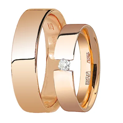 Классические обручальные кольца из красного золота с дорожкой из  бриллиантов на заказ