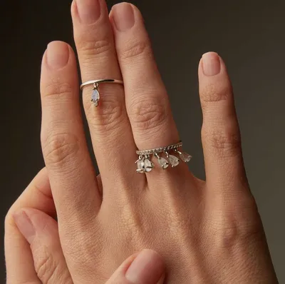 Серебряное кольцо на фалангу с подвеской Moonka wt-sr-mns с лунным камнем,  белыми топазами — купить в AllTime.ru — фото