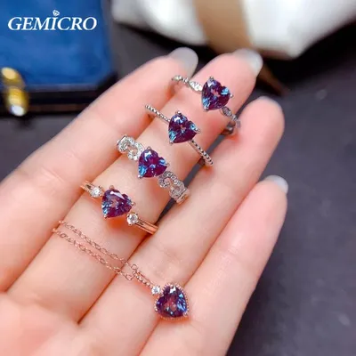 Кольцо Gemicro из стерлингового серебра с Александритом | AliExpress