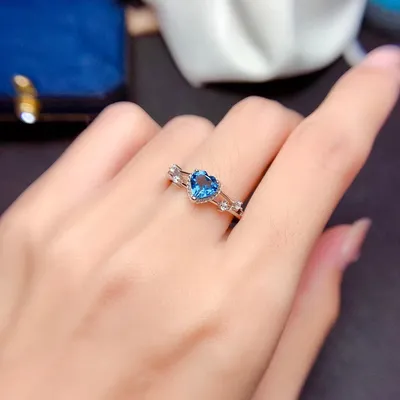 Модное кольцо с драгоценным камнем в форме сердца, 6 мм, класс VVS, кольцо  с натуральным лондонским голубым топазом 925 Серебряное кольцо с кристаллом  для повседневной носки | AliExpress