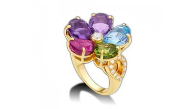 Женское золотое кольцо с разноцветными камнями Bvlgari Sapphire Flower Ring  041 : купить в Киеве. Цена в интернет-магазине SkyGold