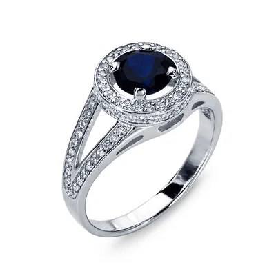 Кольца :: Кольца из серебра :: Серебряное кольцо с сапфиром и белыми  кристаллами