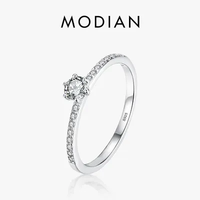 Купить Модиан из стерлингового серебра 925 пробы, простые круглые  прозрачные кольца с цирконием на палец для женщин и девочек Cassic,  эффектные свадебные украшения, подарок | Joom