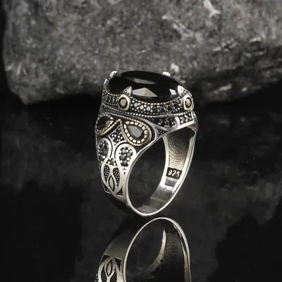 Купить Элегантный аксессуар для стильного мужчины 925 пробы Серебряные  мужские кольца с камнем | Joom