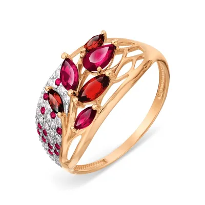 Женское кольцо с миксом натуральных камней из красного золота 585 пробы  DR-01A342-1-Mix | Размер 18 (57) купить с доставкой | Кольца