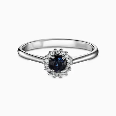 Женское кольцо с сапфиром и бриллиантами, из белого золота, 585 проба в  Москве, цена 60000 руб.: