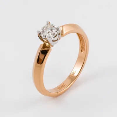 Золотое кольцо с бриллиантом 0,137 карата и чернением