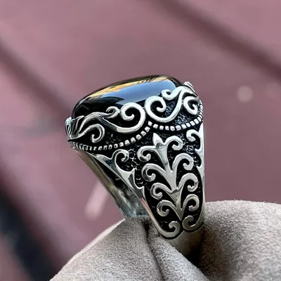 Кольцо из серебра пробы с овальным черным агатом и широким лицом |  AliExpress