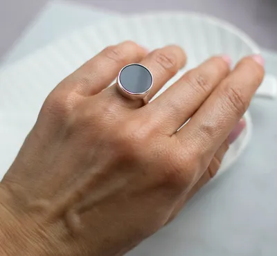 Кольцо ручной работы из черного агата с камнями, Мужское кольцо из  стерлингового серебра, Мужское агат