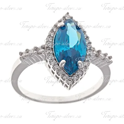 Женское кольцо с крупным голубым топазом и бриллиантами WHIRLPOOL LIGHT