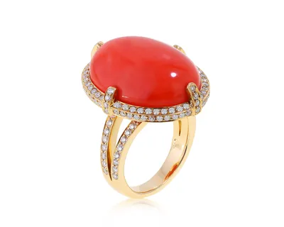 Притягательное золотое кольцо с кораллом 23.67ct – купить по цене 175 500 ₽  с доставкой в интернет-магазине Mister Diamond