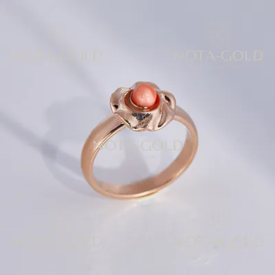 Женское кольцо из красного золота в виде цветка с кораллом (Вес 5,9 гр.) |  Купить в Москве - Nota-Gold