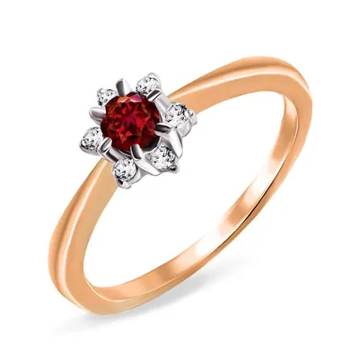 Золотое кольцо с бриллиантом и рубином (арт. 107177р) цена - 26467.98 грн,  фото - купить в интернет-магазине Золотая Королева