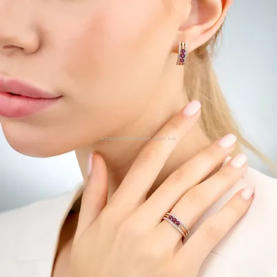 Золотое кольцо с бриллиантами, рубином, сапфиром и изумрудом 0,192 карата