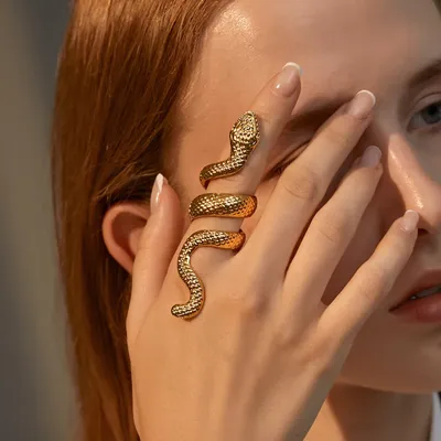 Женское длинное кольцо в виде змеи, кольцо из сплава золотого и серебряного  цвета, регулируемое, в стиле панк, Ювелирное Украшение | AliExpress