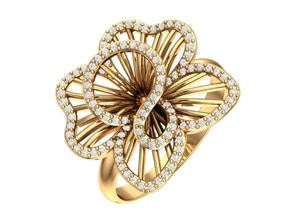 Золотое кольцо «Воздушный цветок» с бесцветными фианитами — Покровский  ювелирный завод