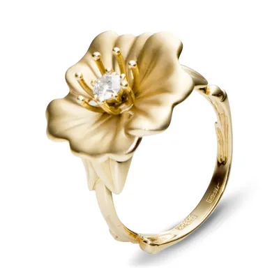 Золотое кольцо «Цветок лотоса» с бриллиантом в интернет-магазине  «ЗлатоСрібло»