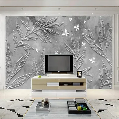 Настенные обои на заказ, серые рельефные трехмерные обои с листьями,  современное покрытие для стен в гостиной, дивана, фона телевизора |  AliExpress