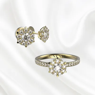 К4 Комплект ювелирных изделий серьги и кольцо из желтого золота с  бриллиантами.