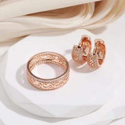 Комплект из колье, серёг и кольца, из розового золота 2022 пробы |  AliExpress