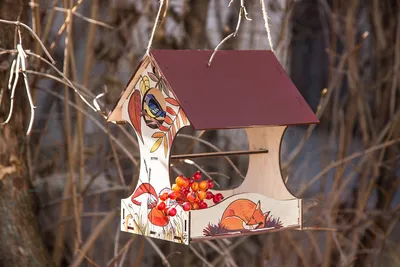 Кормушка-домик для птиц из натурального дерева . F3