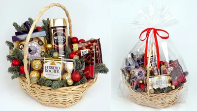 Подарочная новогодняя корзина. Оформление подарка. | Fruit basket gift,  Gift baskets, Christmas baskets