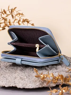 Короткие кожаные женские кошельки на молнии с панелями Модный кошелек для  монет (синий)