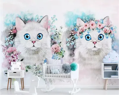 3d обои beibehang, скандинавский минимализм, цветочные обои, кошка, обои  для детской комнаты, Декоративные Настенные обои в рулоне | AliExpress