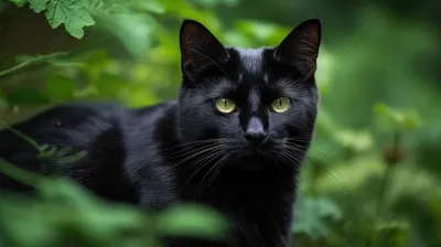 Черный кот с зелеными глазами Стоковое Фото - изображение насчитывающей  кошачий, отечественно: 183571230