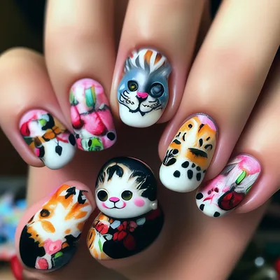 Fashion Nails Наклейки для ногтей слайдеры маникюра котики надписи набор