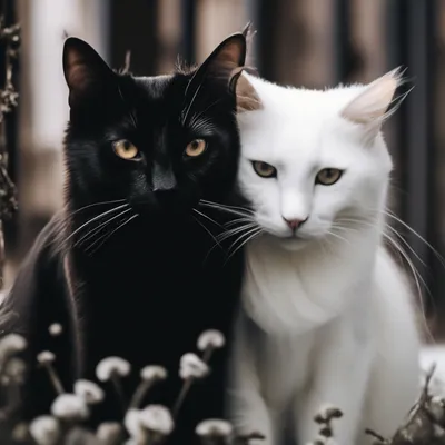 Чёрная кошка и белый кот любовь» — создано в Шедевруме
