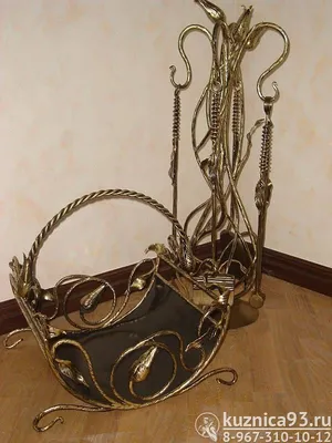 Кованый набор для камина с дровницей купить на заказ в Москве, настоящая  ковка, цены, фото. Мастерская (студия) художественной ковки.