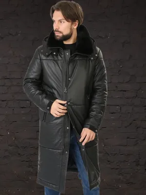 Длинное кожаное пальто пуховик Hooded Super Long Coat